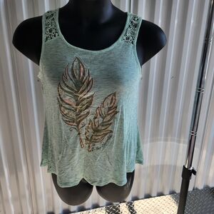 Justice Mint Green Crochet Tank Top with Leaf Print 18/20